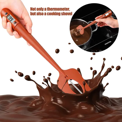 Vista 5 de Efeng Espátula de termómetro de caramelo, termómetro digital de cocina con clip para olla, espátula de silicona con termómetro de carne, espátula