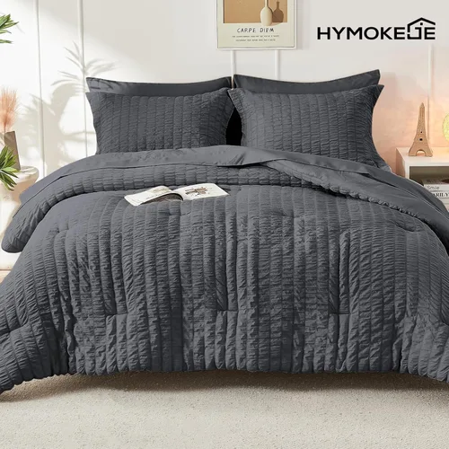 Vista 9 de HYMOKEGE - Juego de edredón tamaño queen, color gris oscuro, de sirsaca, de 7 piezas, para todas las estaciones, en una bolsa, para dormitorio