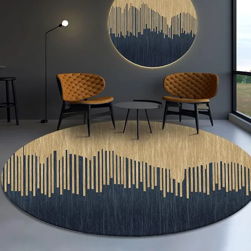 Alfombra redonda moderna de color azul dorado, alfombra circular para sala de estar, dormitorio, mesita de noche, decoración del suelo del hogar,
