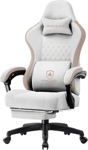 Vista 16 de GTPLAYER Silla de juegos, silla de oficina para computadora con cojín de resorte de bolsillo, reposabrazos de conexión y reposapiés, silla