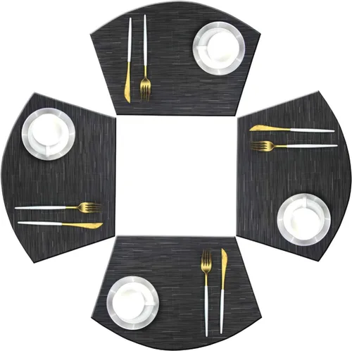 Juego de 4 manteles individuales en forma de cuña para mesa redonda de cocina, de vinilo, antideslizantes, de plástico, lavables, color negro