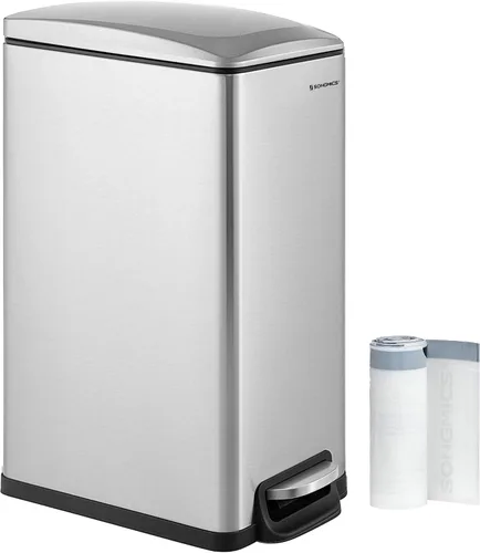 SONGMICS Bote de basura delgado, 13 galones (50 L) Bote de basura para espacios estrechos con tapa de cierre suave, cubo interior y pedal de pie,