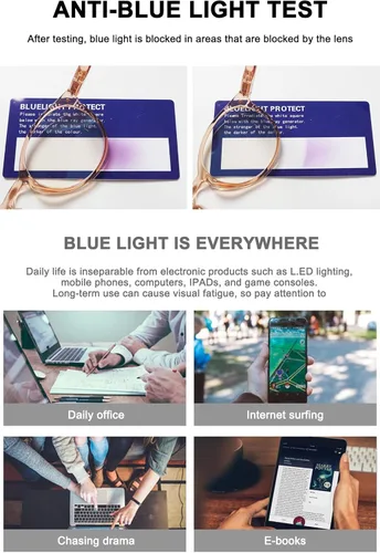 Vista 6 de Lentes de lectura con bloqueo de luz azul, bisagras de resorte, lentes redondos, lectores de computadora para mujer