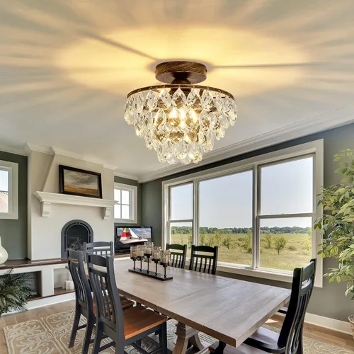 Vista 8 de Modern Celing Light Crystal Chandelier,Semi Flush Mount Small Oil Rubbed Bronze,Mini E26 Ceiling Lamp for Hallway Bedroom Bathroom Closet