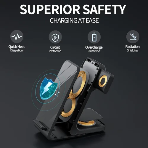 Vista 3 de Cargador inalámbrico, estación de carga inalámbrica 3 en 1, soporte de carga rápida para Apple Watch Series y Airpods, iPhone