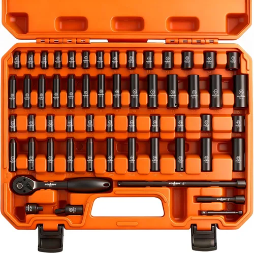 Vista 12 de HORUSDY Juego de dados de impacto poco profundo de 1/2 pulgada, SAE de 24 piezas (7/16"-1") y métricas (13-24mm), 6 puntos, Cr-V, incluye mango