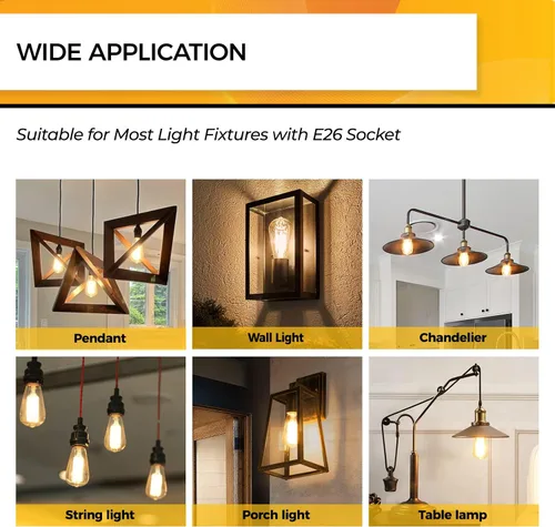 Vista 6 de Hizashi Edison Bombilla LED de 60 W, 2700 K regulables con base E26, bombillas ST19 vintage blanco cálido suave, 95+CRI, certificación UL, 700
