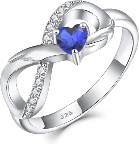 STARCHENIE Infinity Promise Anillo de plata de ley 925 con alas de ángel y corazón para mujer, talla 5-10, Plata de ley 925, metal