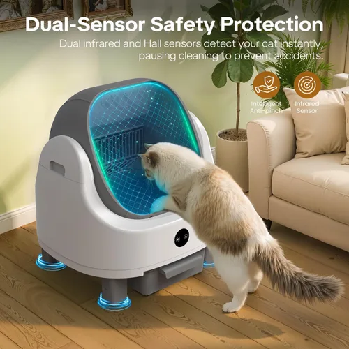 Vista 4 de OROLEY Caja de arena automática para gatos, caja de arena autolimpiante con monitoreo de aplicación, capacidad extragrande, sistema de control