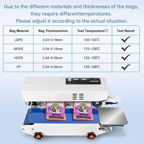 Vista 7 de Máquina selladora térmica comercial, máquina automática de sellado continuo de bandas de bolsas con control digital de temperatura, velocidad