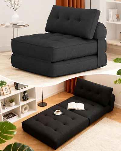 Vista 9 de KINGYES Sofá Cama Plegable, Silla Convertible de Pana para Dormir con Almohada, Silla Futón Individual Plegable para Sala de Estar, Beige
