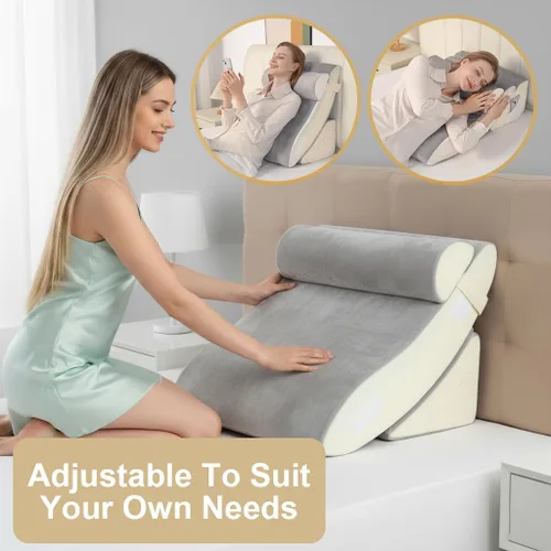 Vista 5 de Juego de almohadas ortopédicas de cuña para cama, espuma viscoelástica ajustable para después de la cirugía, alivio del dolor de cuello y espalda