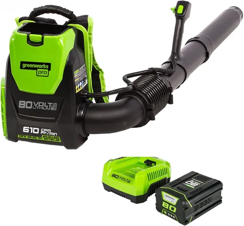 Greenworks 80V (180 MPH / 610 CFM / 75+ Compatible Tools) Soplador inalámbrico sin escobillas de mochila, incluye batería de 2.5 Ah y cargador