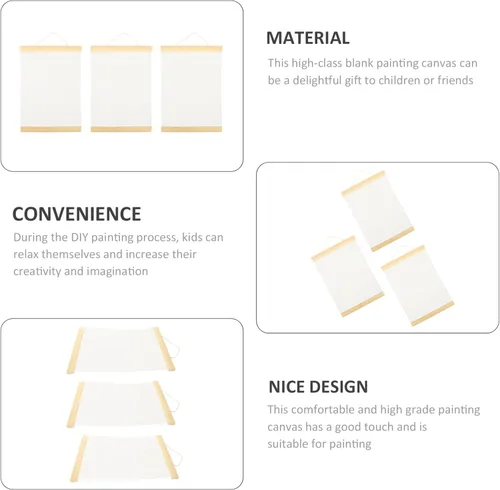 Vista 6 de FOMIYES 3 lienzos de algodón, para proyectos de acrílico, aceite y arte, vertido acrílico y oficina húmeda, rollos en blanco con cuerda para colgar