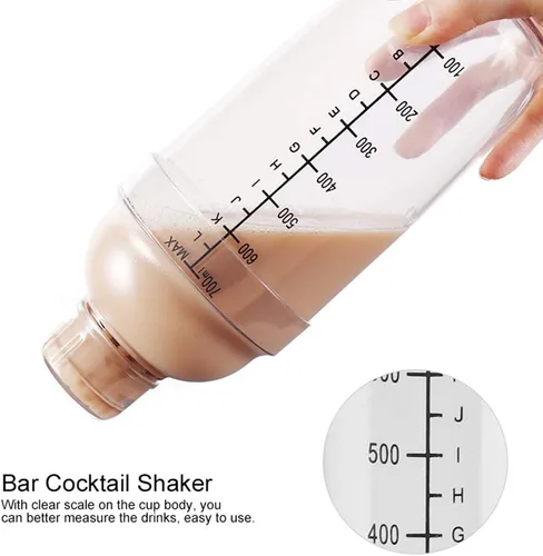 Vista 4 de Plástico de 24 onzas, olla de nieve transparente a escala especial, coctelera comercial de manivela con medidas, suministros de té de leche