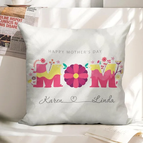 Vista 12 de Custom Pillow with Name,Printed in USA,18"x18" Personalized Linen Pillow Cover for Mom, Custom Gifts for Mother's Day (Style-1)