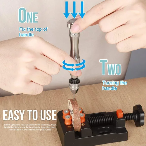 Vista 5 de LEOBRO Tornillo de tornillo de banco para moldes de fundición de resina, taladro de mano de acero, taladro de resina con 10 brocas, herramientas