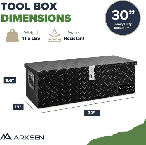 Vista 6 de ARKSEN - Caja de herramientas con cierre de placa de diamante de aluminio resistente de 30 pulgadas, para camioneta, remolque o casa rodante, mango