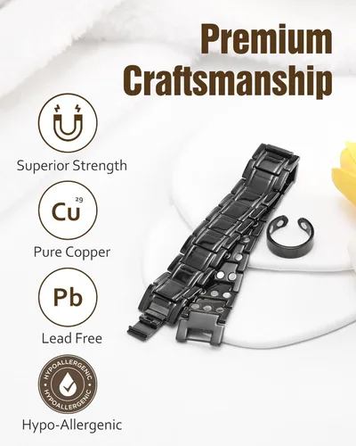 Vista 4 de Jecanori Pulseras de cobre para hombres, pulseras magnéticas eficaces para mujeres con 3800 imanes Gauss
