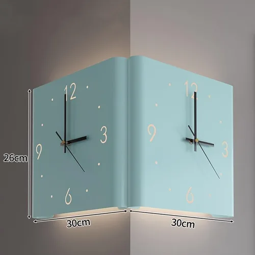 Vista 2 de Reloj de pared plegable de doble cara, reloj de pared de decoración de esquina, reloj de pared digital cuadrado en ambos lados de la sala de estar