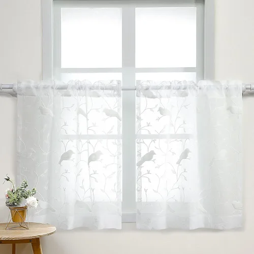 Vista 22 de VOGOL - Volante de bolsillo con diseño liso para barra, cortinas transparentes para ventanas de la cocina, volantes con paneles bordados para Borlas