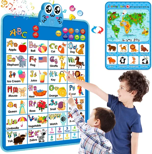 Gráfico electrónico interactivo de pared del alfabeto de doble cara, hablando ABC y 123 y póster de música y aprendizaje, juguetes educativos para