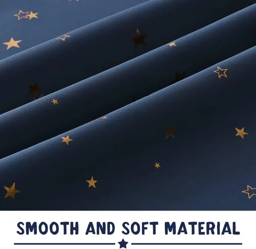 Vista 4 de PrinceDeco Cortinas Opacas para Niños para Dormitorio con Aislamiento Térmico Cortinas de Estrellas Centelleantes de Bronce para Niños con Ojales