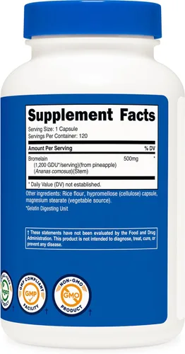 Vista 5 de Nutricost Bromelina 500 mg, 120 cápsulas vegetarianas - Bromelina (1200 GDU), sin OMG, sin gluten