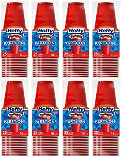 Vista 9 de Vasos de Plástico Desechables Hefty Party On, Rojos, 18 Onzas, 30