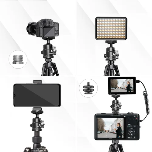 Vista 8 de Ailight Mini cabeza de bola, cabezal de trípode panorámico de 360°, adaptador de tornillo universal de 1/4 a 3/8 pulgadas, soporte de trípode