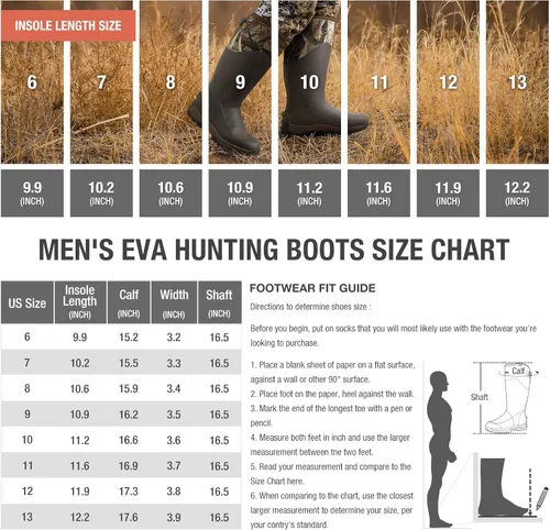 Vista 2 de HISEA Botas de lluvia de goma para hombre, botas de caza aisladas, botas de trabajo de neopreno impermeables para pesca agrícola, 6