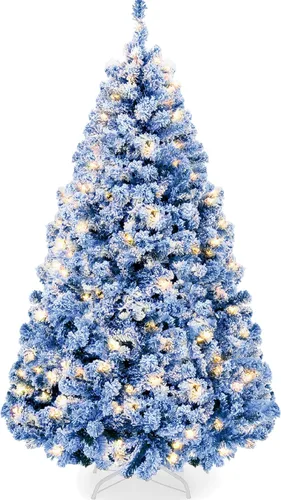 Vista 10 de Best Choice Products Árbol de Navidad negro preiluminado, abeto artificial flocado de 4.5 pies, decoración navideña con 200 luces, 400 puntas
