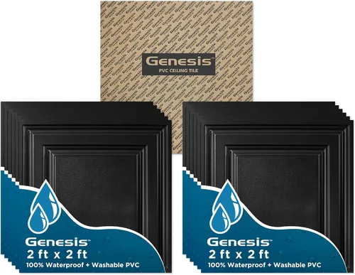 Vista 3 de Genesis Icon Relief - Azulejos de techo blancos - Fácil instalación - Impermeable, lavable y resistente al fuego - PVC de alta calidad para evitar