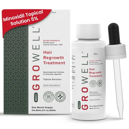 GroWell Regreso del cabello tópico para hombres - Clínicamente probado para revertir el adelgazamiento y la pérdida del cabello - Fórmula extra