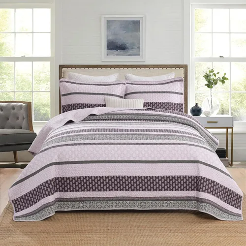 Vista 13 de Juego de ropa de cama con colcha Homzard tamaño individual - Juego de edredón 100% algodón, colcha de cama gris y azul para la cama, ropa de cama