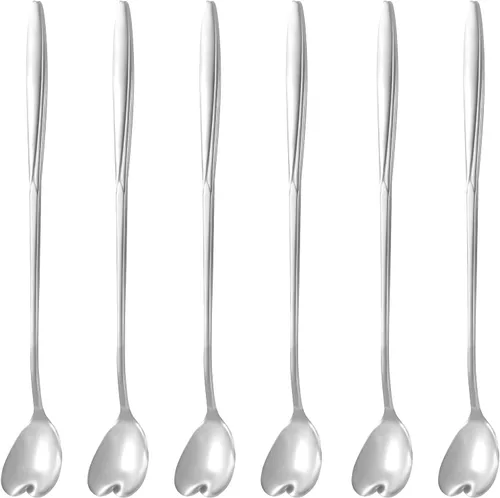 Vista 11 de NMQLX Juego de cucharas de postre, 6-16 cucharas de acero inoxidable con forma de flor de 7 pulgadas, cuchara de frutas para helado para el hogar