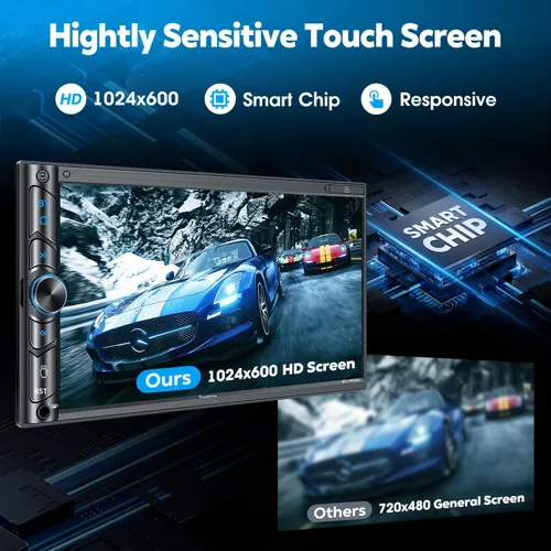Vista 4 de [Actualización inalámbrica] Estéreo de coche doble DIN con Apple Carplay inalámbrico, Android Auto - Pantalla táctil HD de 7 pulgadas, Bluetooth