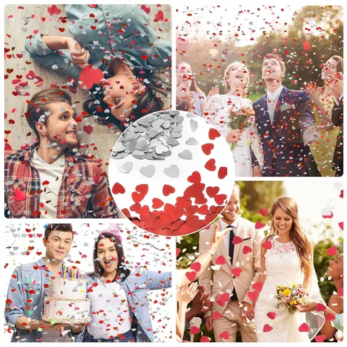 Vista 6 de ANBOO 4 Pcs Red Heart Confetti, 10mm Silver Love Heart Confetti, Table Confetti for Party Wedding and for valentine's day Decoration