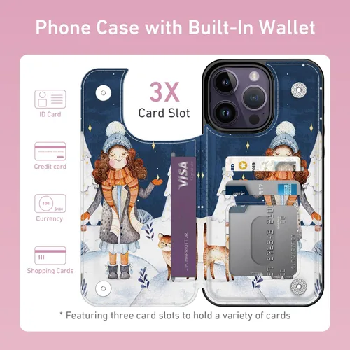 Vista 2 de LETO para iPhone 15 Pro Funda tipo cartera - Tapa tipo folio con patada - Diseños de moda - Tarjetero - Funda protectora para mujeres y niñas - 6.1