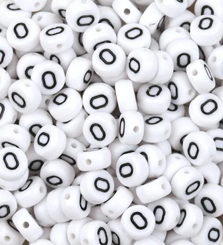 100 cuentas numéricas, cuentas acrílicas blancas de 0.27 x 0.18 pulgadas, cuentas redondas de plástico número 0 para hacer joyas, pulseras, collares