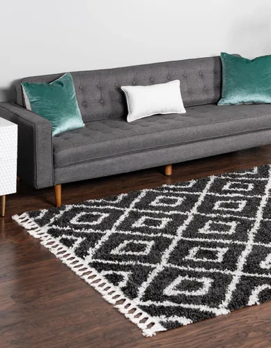 Vista 3 de Unique Loom Hygge Shag Collection - Alfombra rectangular de 2 pies 2 pulgadas x 3 pies 1 pulgada, color blanco y negro