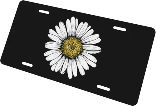 Vista 3 de Placa de matrícula retro Daisy, placa de matrícula delantera decorativa para el auto, placas de matrícula novedosas de aluminio, etiqueta