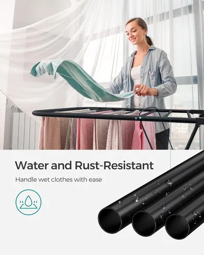 Vista 8 de SONGMICS Tendedero de Ropa, Tendedero de Lavandería Plegable de 2 Niveles, Tendedero de Pie Independiente, con Alas Ajustables en Altura, 33 Rieles