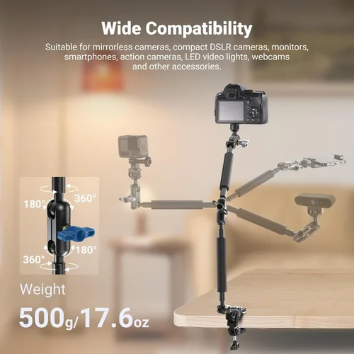 Vista 2 de NEEWER Brazo Mágico de 22" con Abrazadera de Escritorio, Montura de Cámara Superior con Brazo Articulado de Micrófono Boom 1/4" 3/8" Hilos