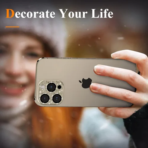 Vista 6 de YWXTW Protector de lente de cámara para iPhone 14 ProiPhone 14 Pro Max, 4 generación de diseño brillante Anillo de metal con diamante brillante