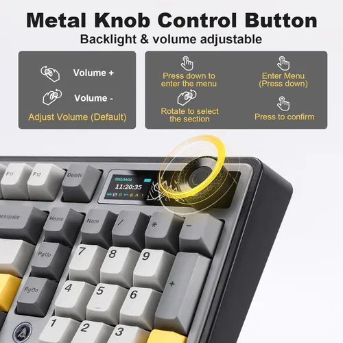 Vista 4 de AJAZZ AK980 Teclado inalámbrico con pantalla inteligente y perilla, teclado mecánico 98% Tri-Mode BT2.4GUSB-C, intercambiable en caliente, teclas
