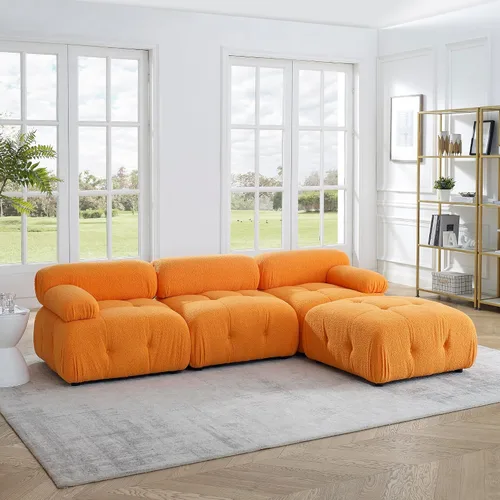 Vista 3 de Sofá modular modular de 93 pulgadas, sofá sherpa minimalista en forma de L, sofá convertible, muebles de sala para sala de estar, apartamento