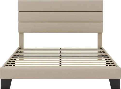 Vista 8 de SHA CERLIN Base de cama de plataforma completa con cabecera de tela tapizada, base de colchón con fuerte soporte de listones de madera, no necesita