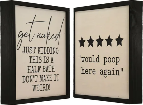 Wall Things Co. - Letrero de «Would Poop Here Again and Get Naked Just Kidding», juego de decoración rústica y divertida para colgar en la pared del