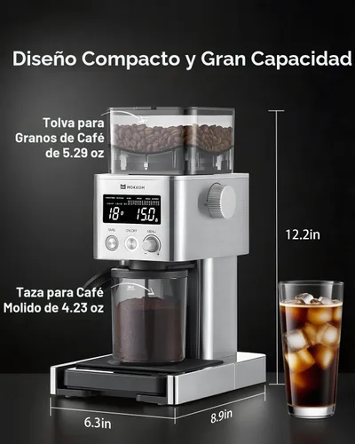 Vista 10 de Molinillo de café eléctrico con rebabas cónicas MOKKOM con escala de café